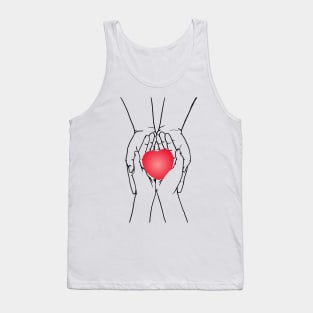 Red Love Sign in Hands Line Art Tank Top